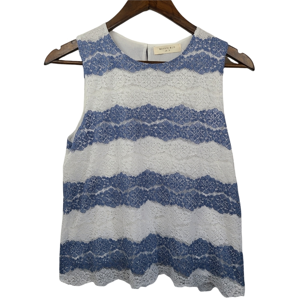 NWOT Sophie Rue Blue & White Lace Top Small